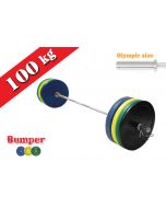 Kit Crossfit Olimpionico Dischi Bumper 100 kg con Barra 220 Cm Light Bilanciere portata 150 kg